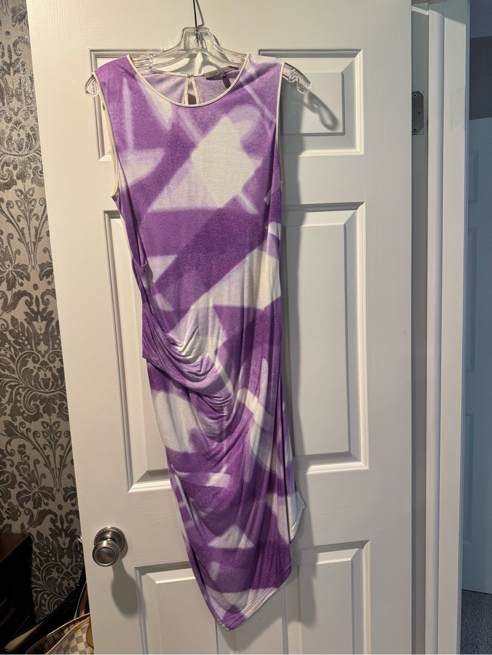 Halston Purple & White Sleeveless Draped Women’s Dress